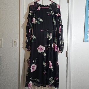 Lulu's Black and Pink Ruffled Tiered Maxi Dress